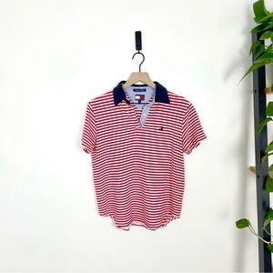 Tommy Hilfiger red and white striped polo size L